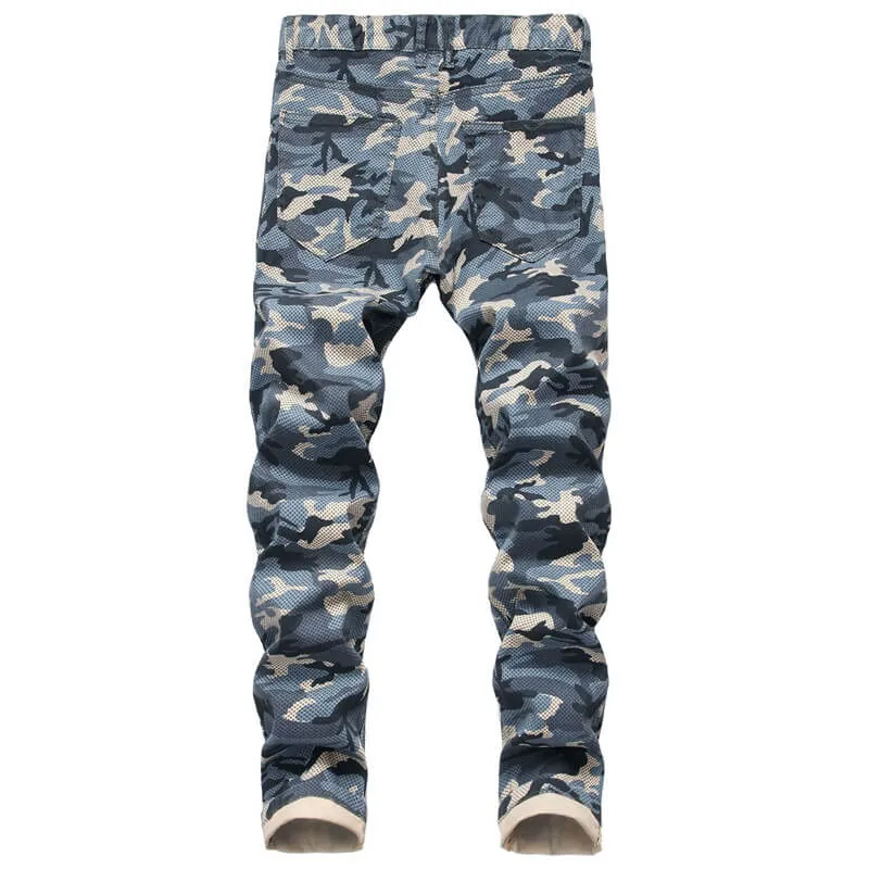 Casual Mid Waisted Jeans Basic Men's Jeans Camouflage Jeans
