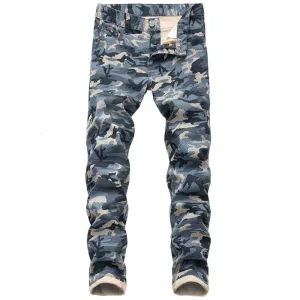 Casual Mid Waisted Jeans Basic Men's Jeans Camouflage Jeans