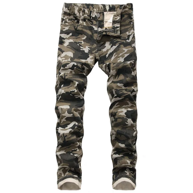 Casual Mid Waisted Jeans Basic Men's Jeans Camouflage Jeans