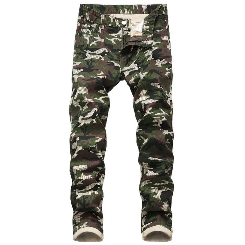 Casual Mid Waisted Jeans Basic Men's Jeans Camouflage Jeans