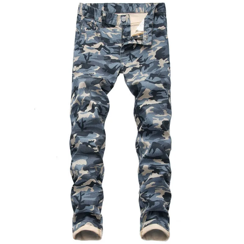 Casual Mid Waisted Jeans Basic Men's Jeans Camouflage Jeans
