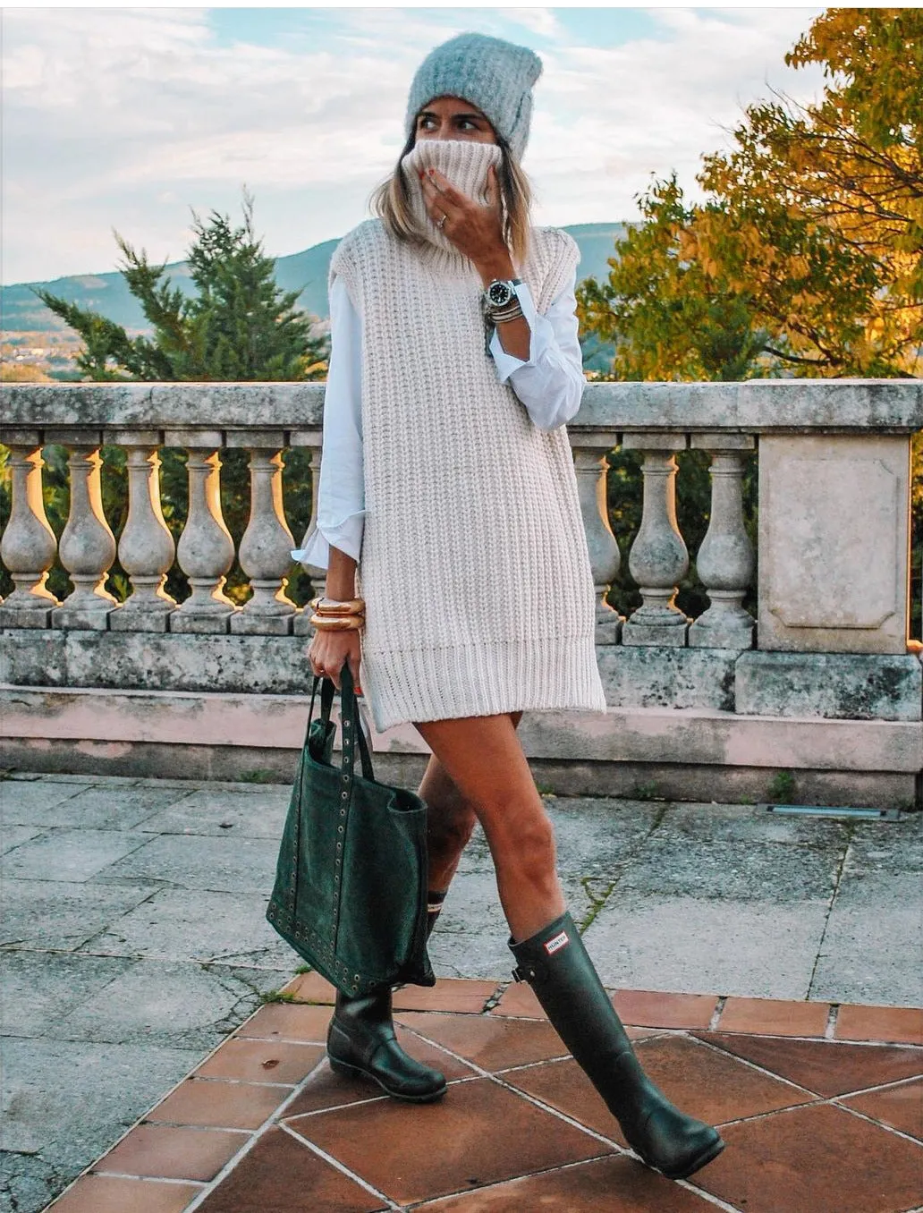 Casual Pile Collar High-collared Sweaters Mini Dresses