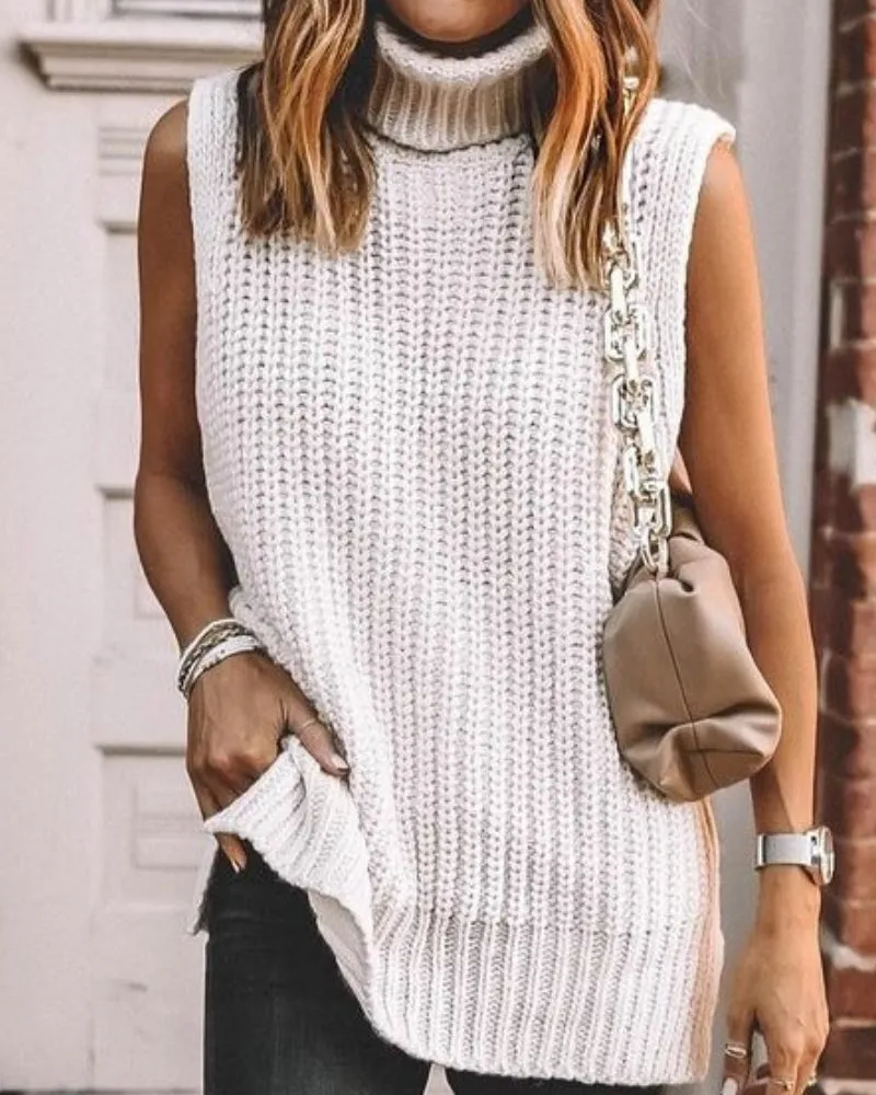 Casual Pile Collar High-collared Sweaters Mini Dresses