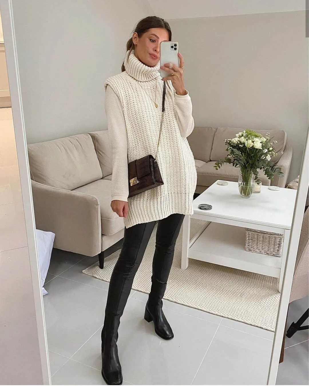 Casual Pile Collar High-collared Sweaters Mini Dresses