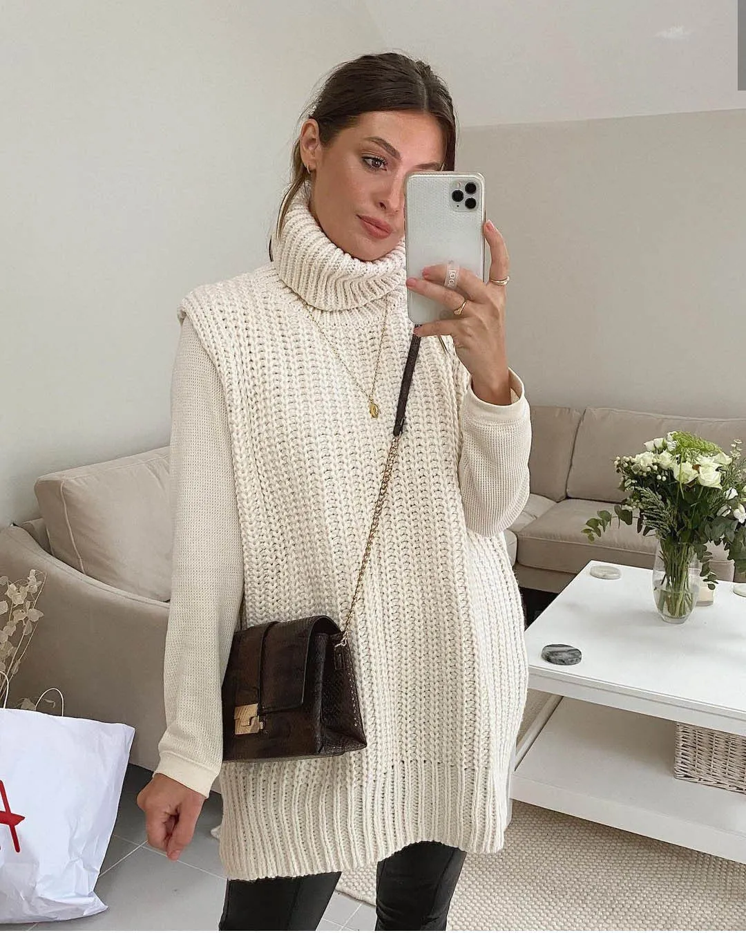 Casual Pile Collar High-collared Sweaters Mini Dresses