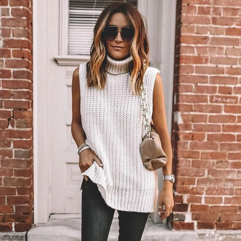 Casual Pile Collar High-collared Sweaters Mini Dresses