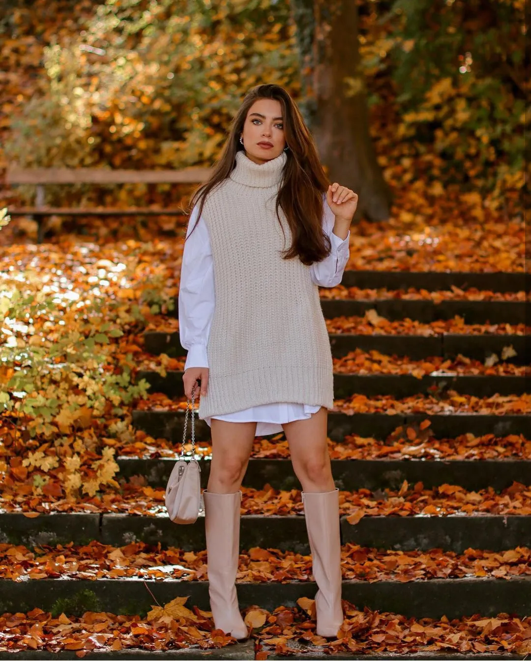 Casual Pile Collar High-collared Sweaters Mini Dresses