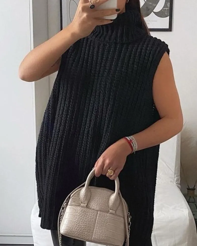 Casual Pile Collar High-collared Sweaters Mini Dresses