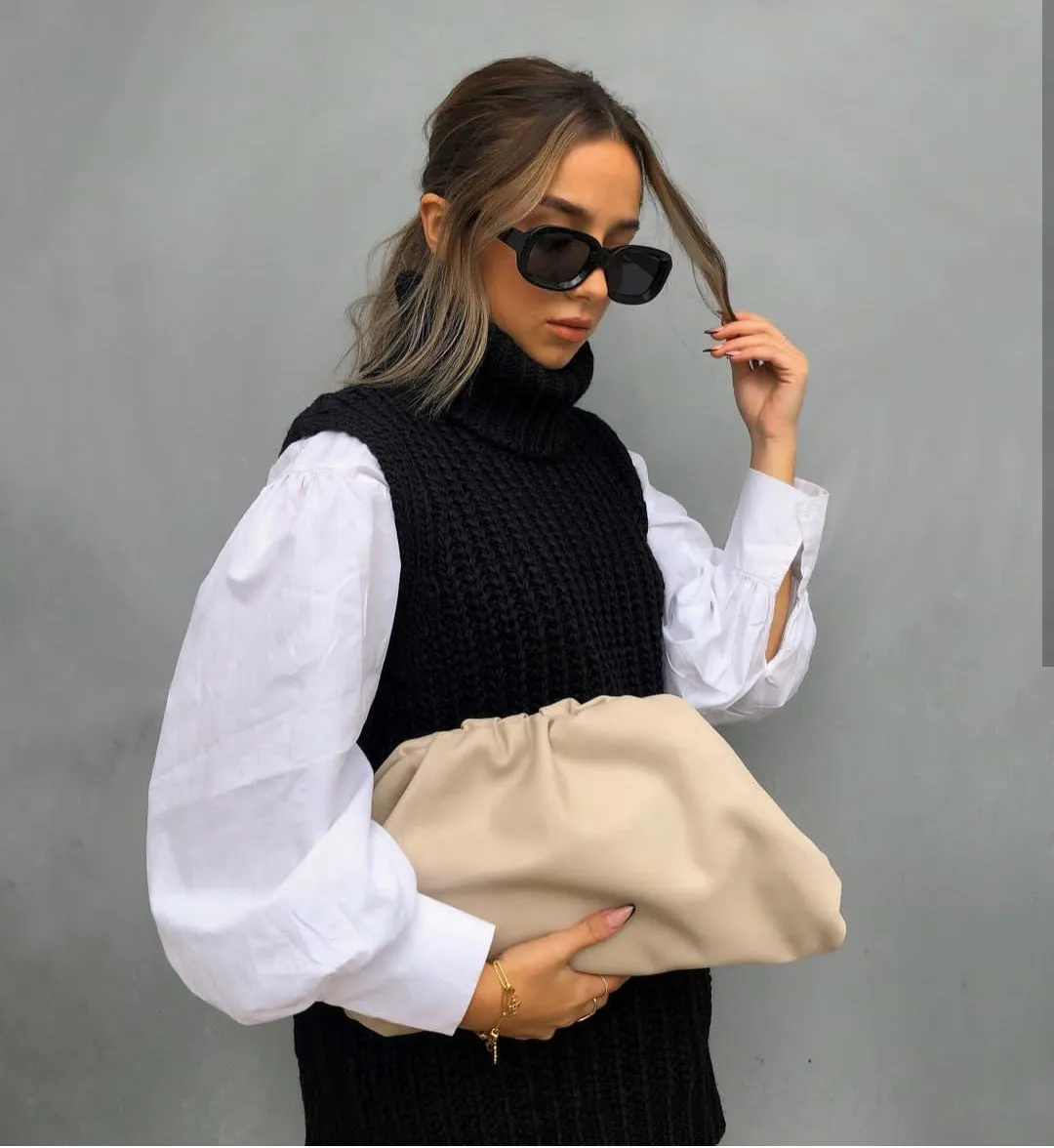 Casual Pile Collar High-collared Sweaters Mini Dresses