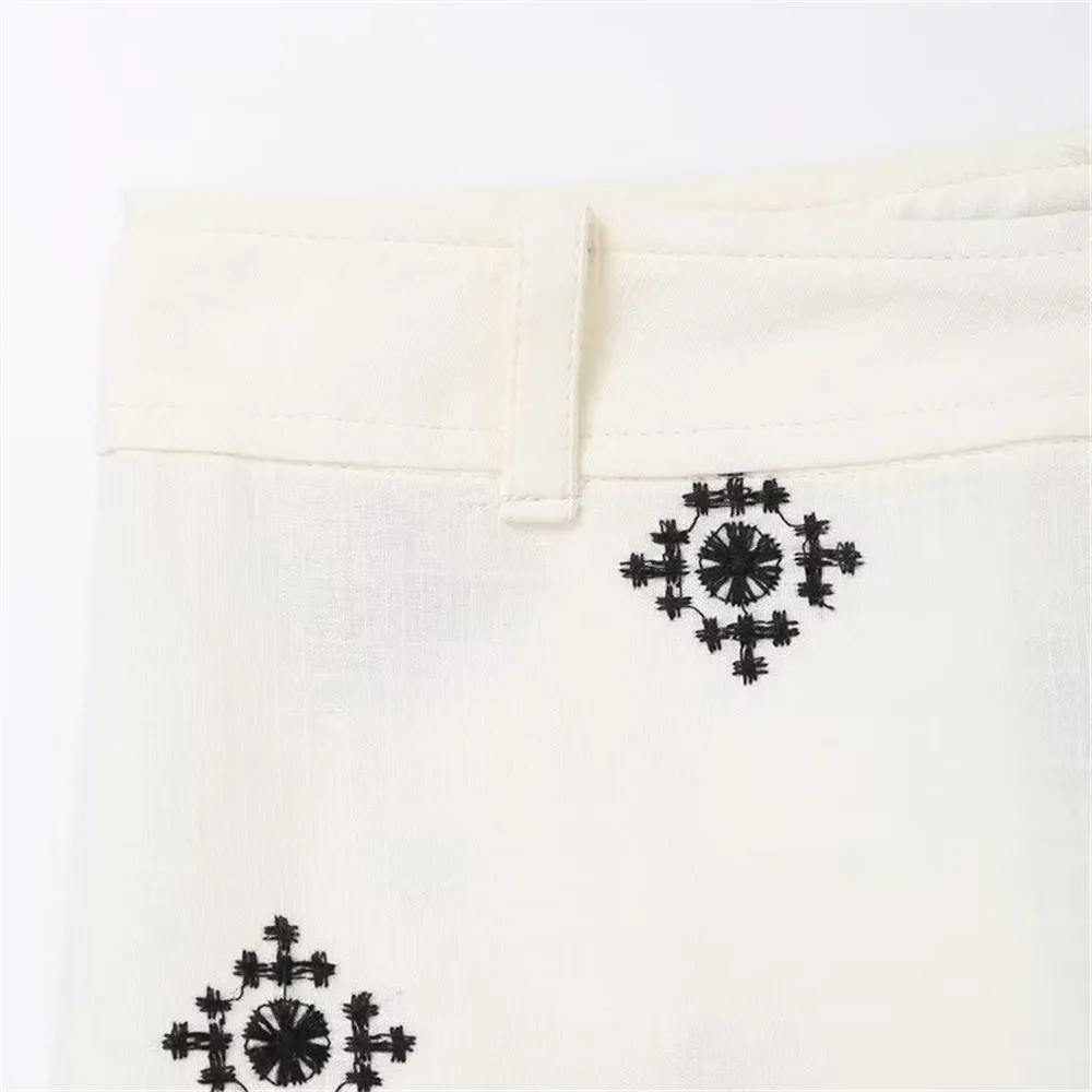 Casual Print Linen High Waist Pants Women