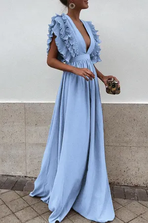 Casual Solid Backless V Neck Long Dresses(6 Colors)