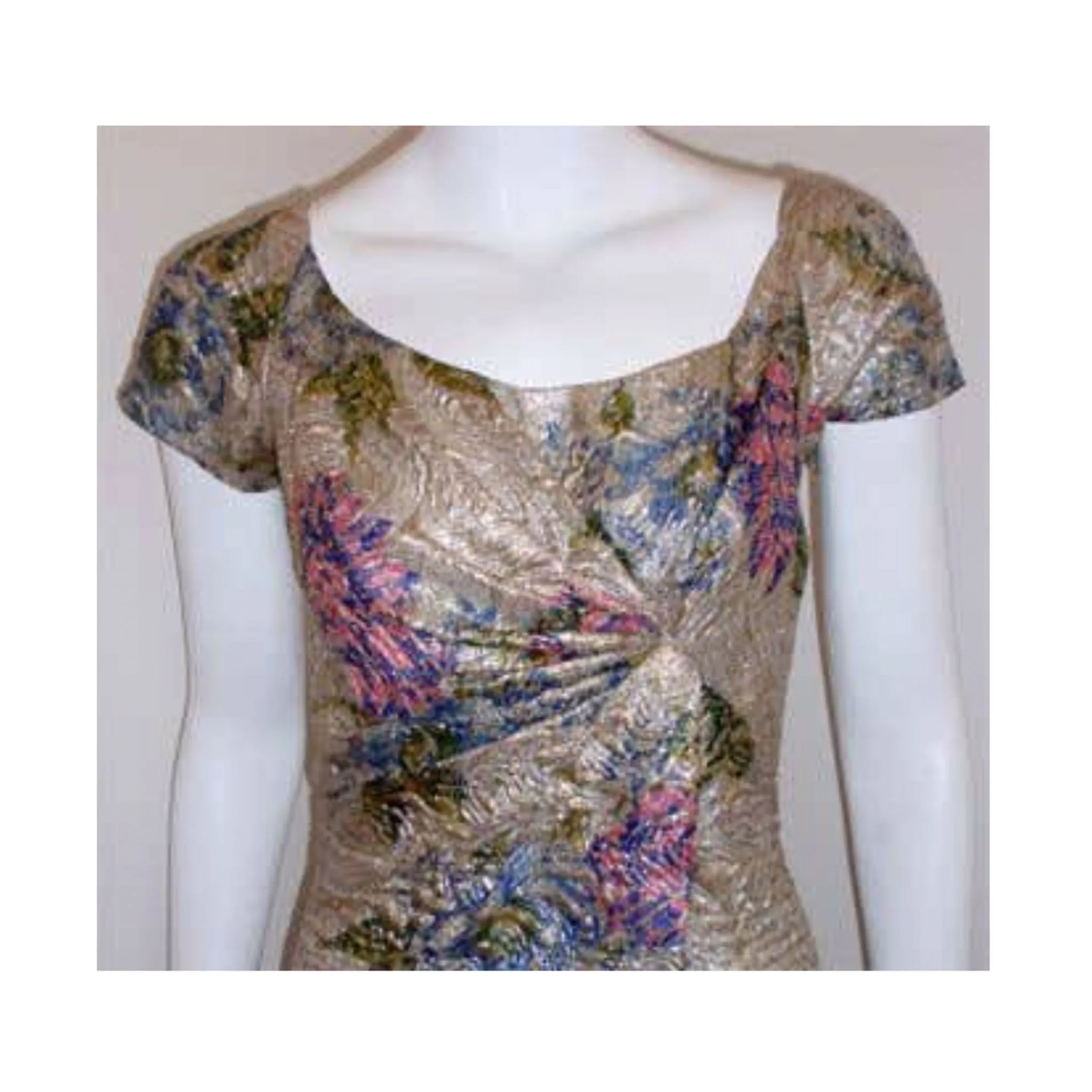 CEIL CHAPMAN Circa 1950 Floral Brocade Cocktail Dress