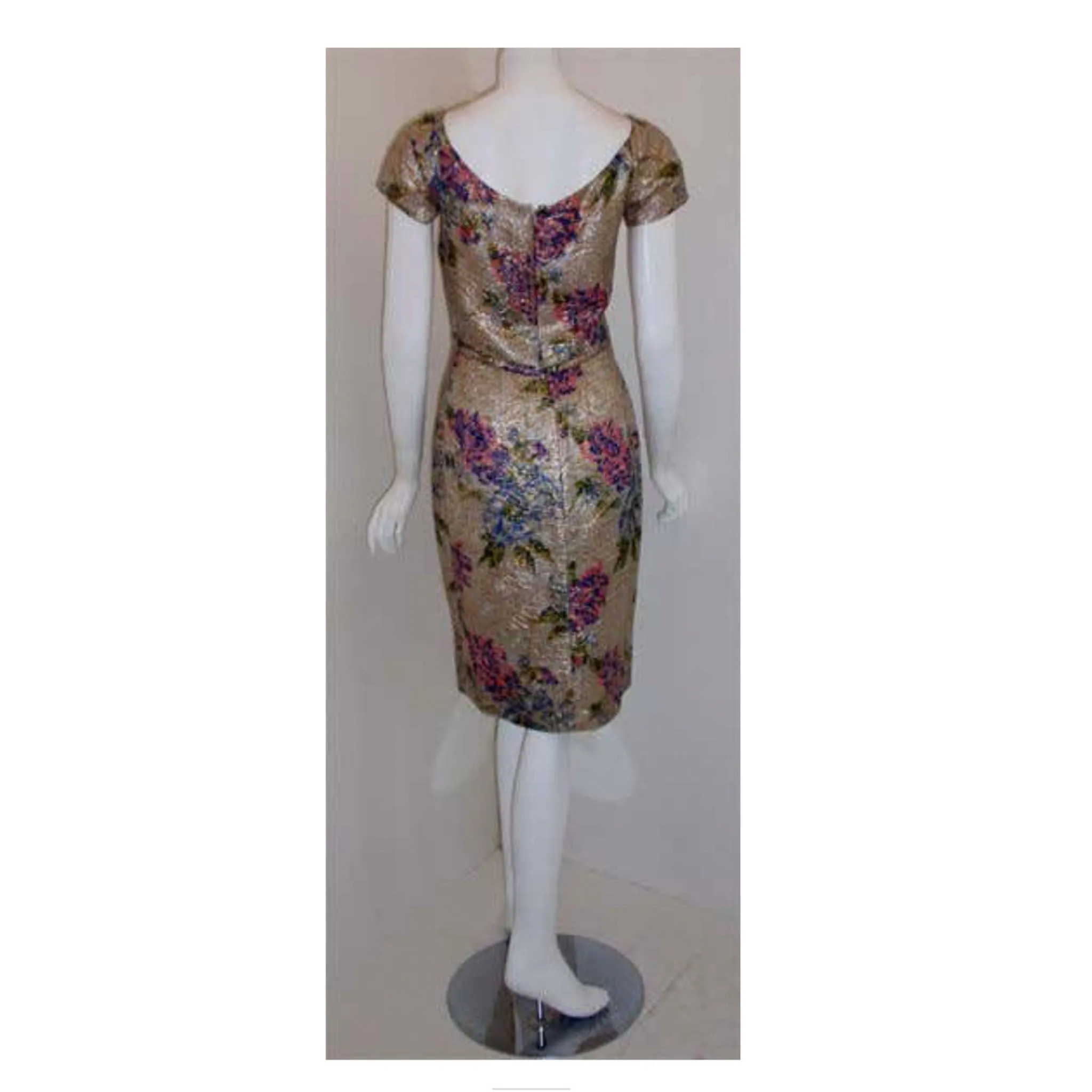 CEIL CHAPMAN Circa 1950 Floral Brocade Cocktail Dress