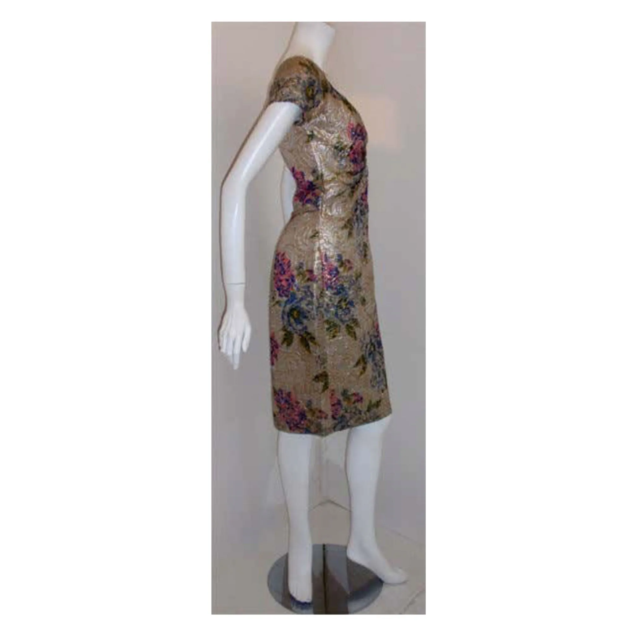 CEIL CHAPMAN Circa 1950 Floral Brocade Cocktail Dress