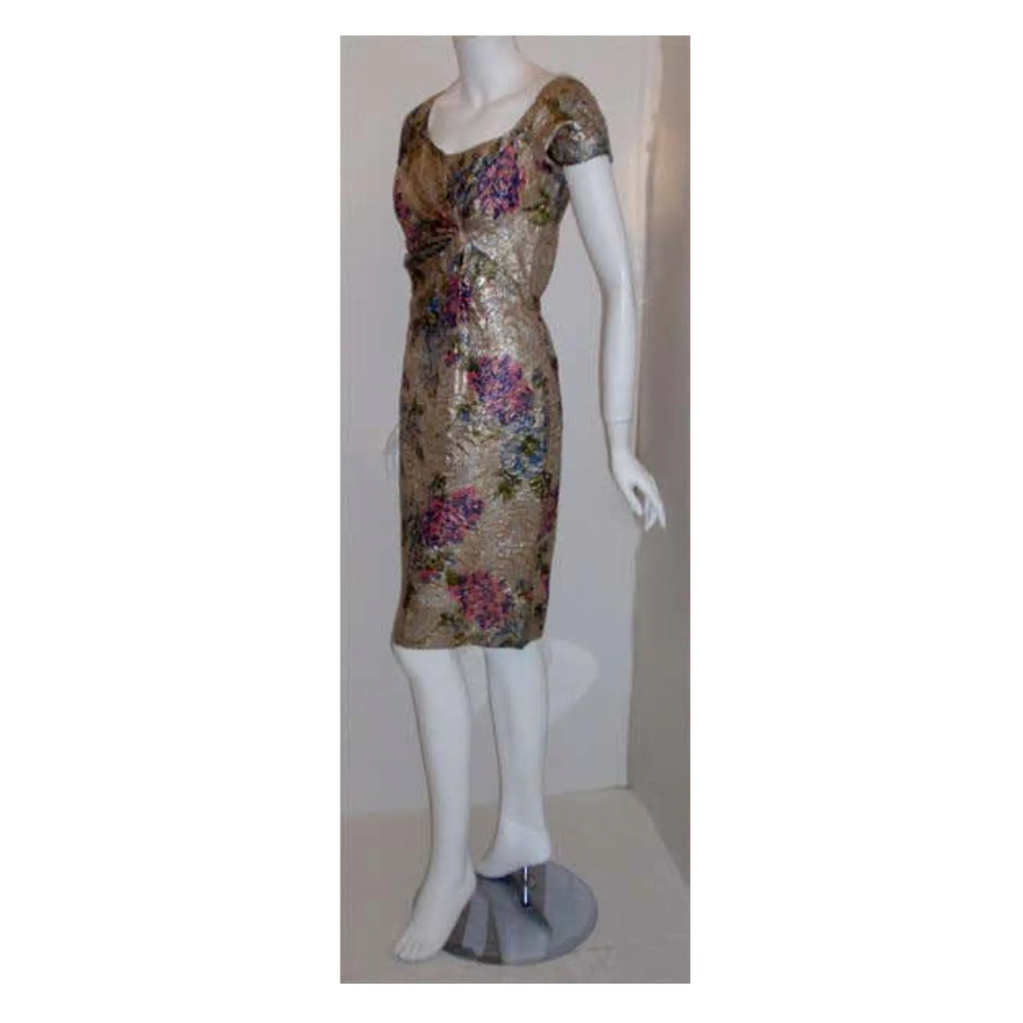 CEIL CHAPMAN Circa 1950 Floral Brocade Cocktail Dress