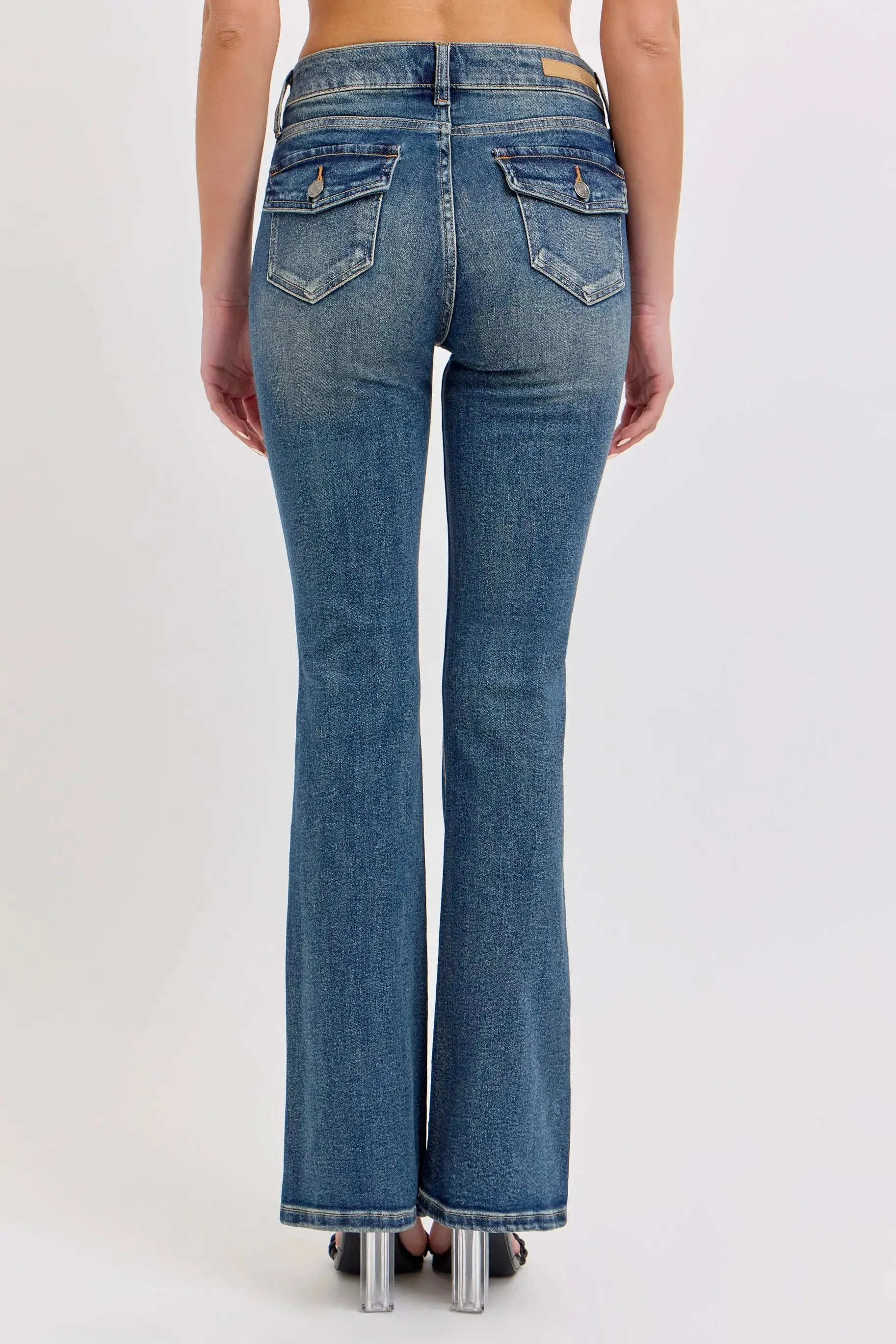 Cello Jeans Mindy Mid Rise Bootcut Jeans – Flattering Dark Wash Denim with Distressed Details