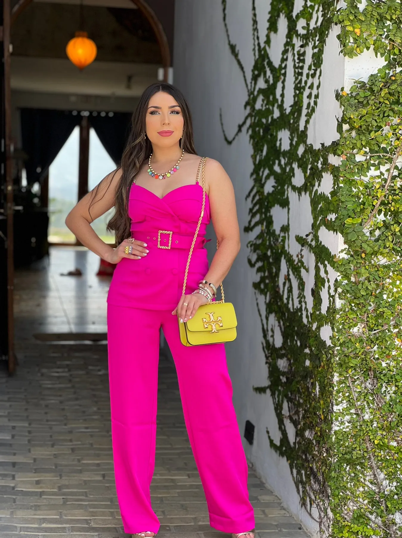 CHAIN SHOULDER TOP WITH PANTS
