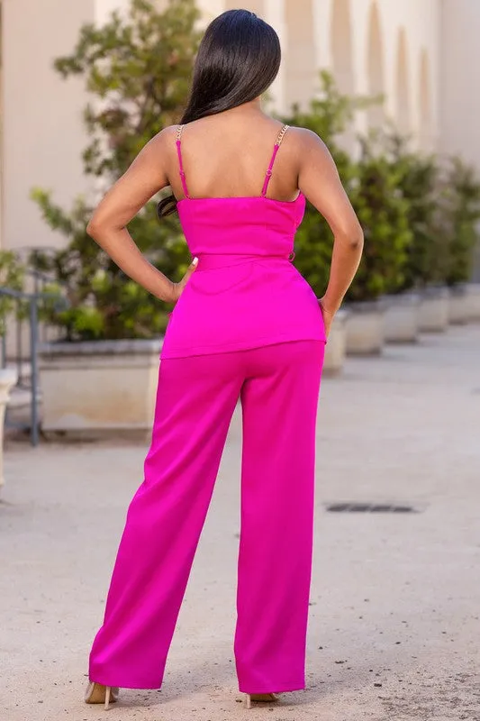 CHAIN SHOULDER TOP WITH PANTS
