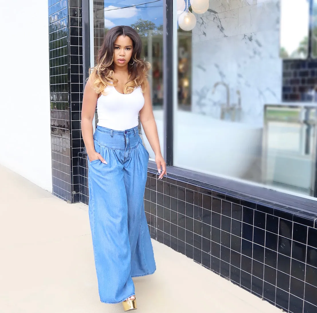 Chambray Wide-leg Jeans