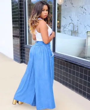 Chambray Wide-leg Jeans
