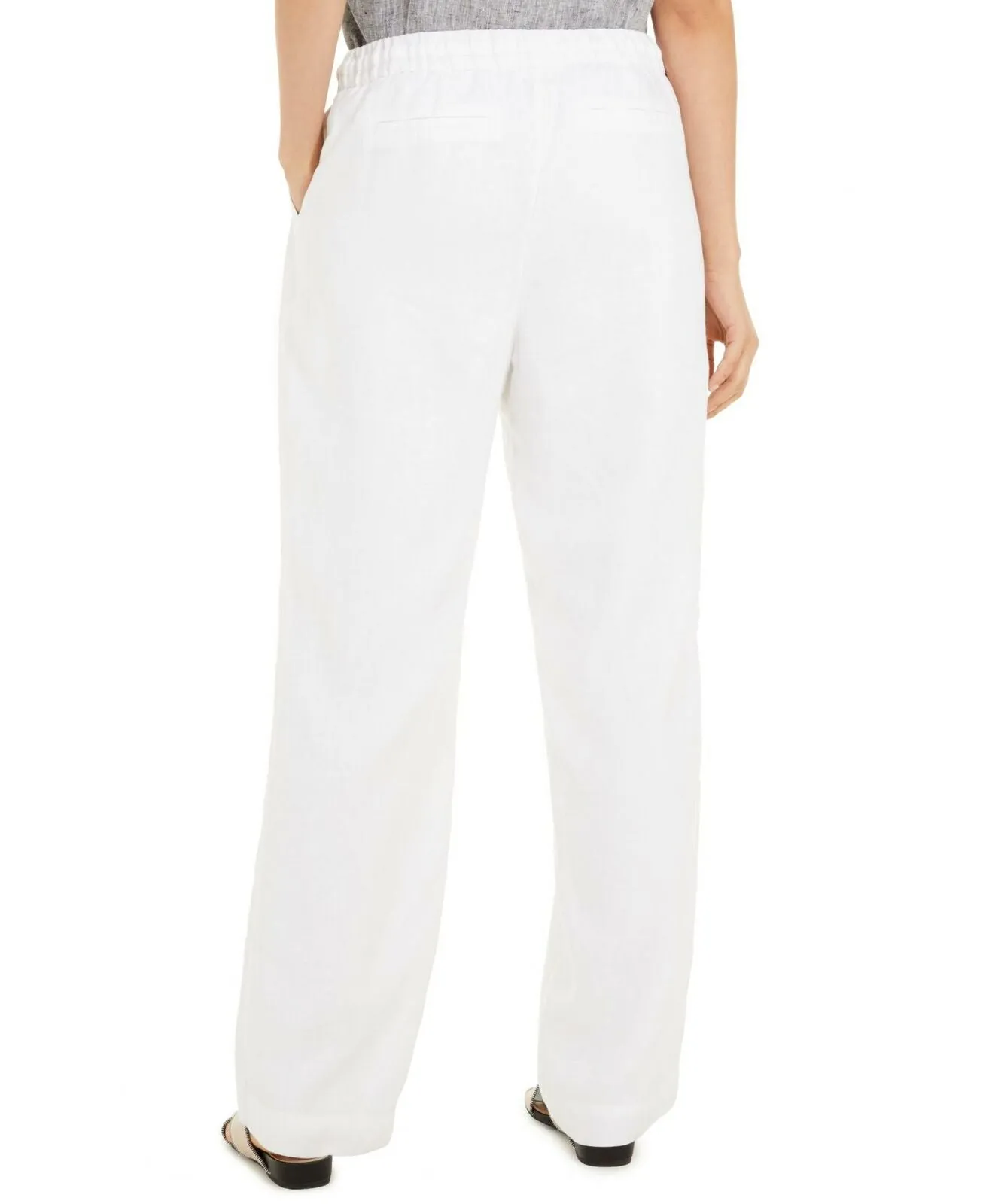 Charter Club Women's Linen Drawstring Waist Pants Bright White Large