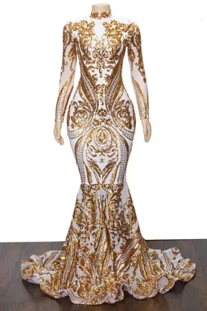 Chic High Neck Long Sleeve Sequins Mermaid Prom Dress