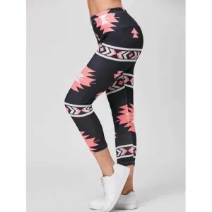 Chic High-Waisted Geometric Print Bodycon Women's Leggings - Black One Size(fit Size Xs To M)