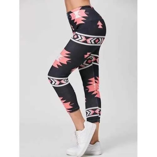 Chic High-Waisted Geometric Print Bodycon Women's Leggings - Black One Size(fit Size Xs To M)