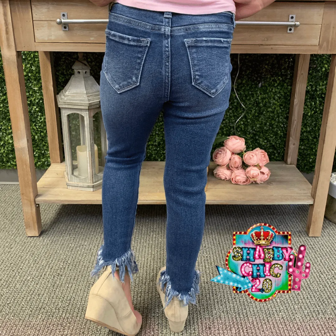 Children's Medium Wash Denim Fringed Hem Jeans