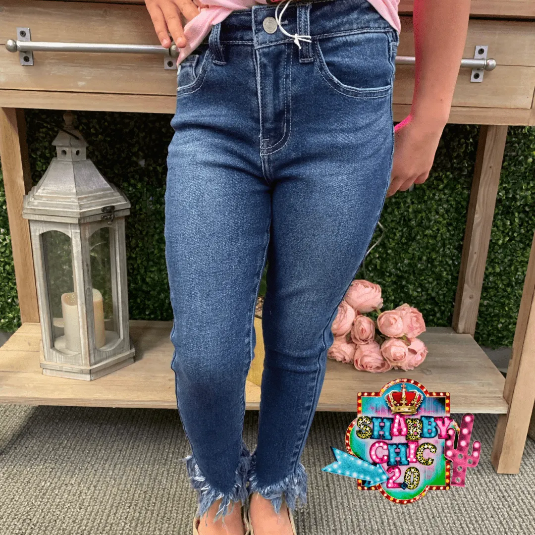 Children's Medium Wash Denim Fringed Hem Jeans