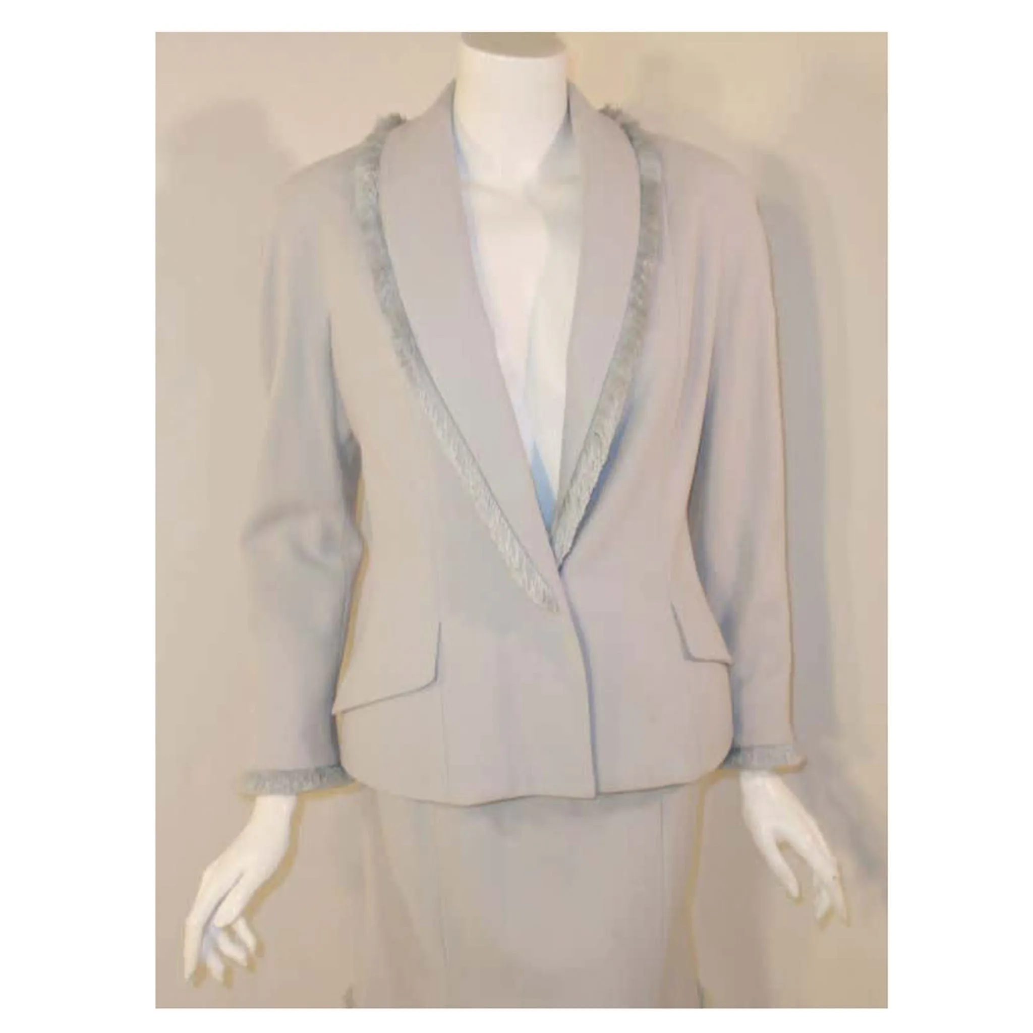 CHRISTIAN DIOR 1990s 2 pc Light Blue Skirt Suit