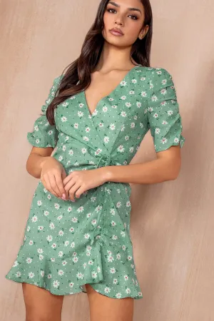 Christine Green Floral Frill Dress