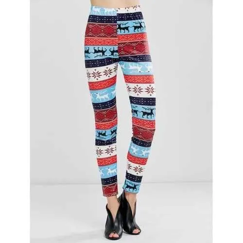 Christmas Fawn Print Leggings - Windsor Blue S