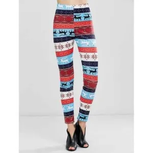 Christmas Fawn Print Leggings - Windsor Blue S