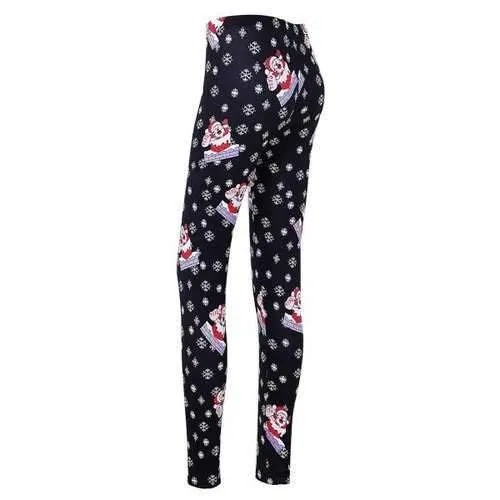 Christmas Snowflake Santa Claus Print Skinny Leggings - Black 2xl