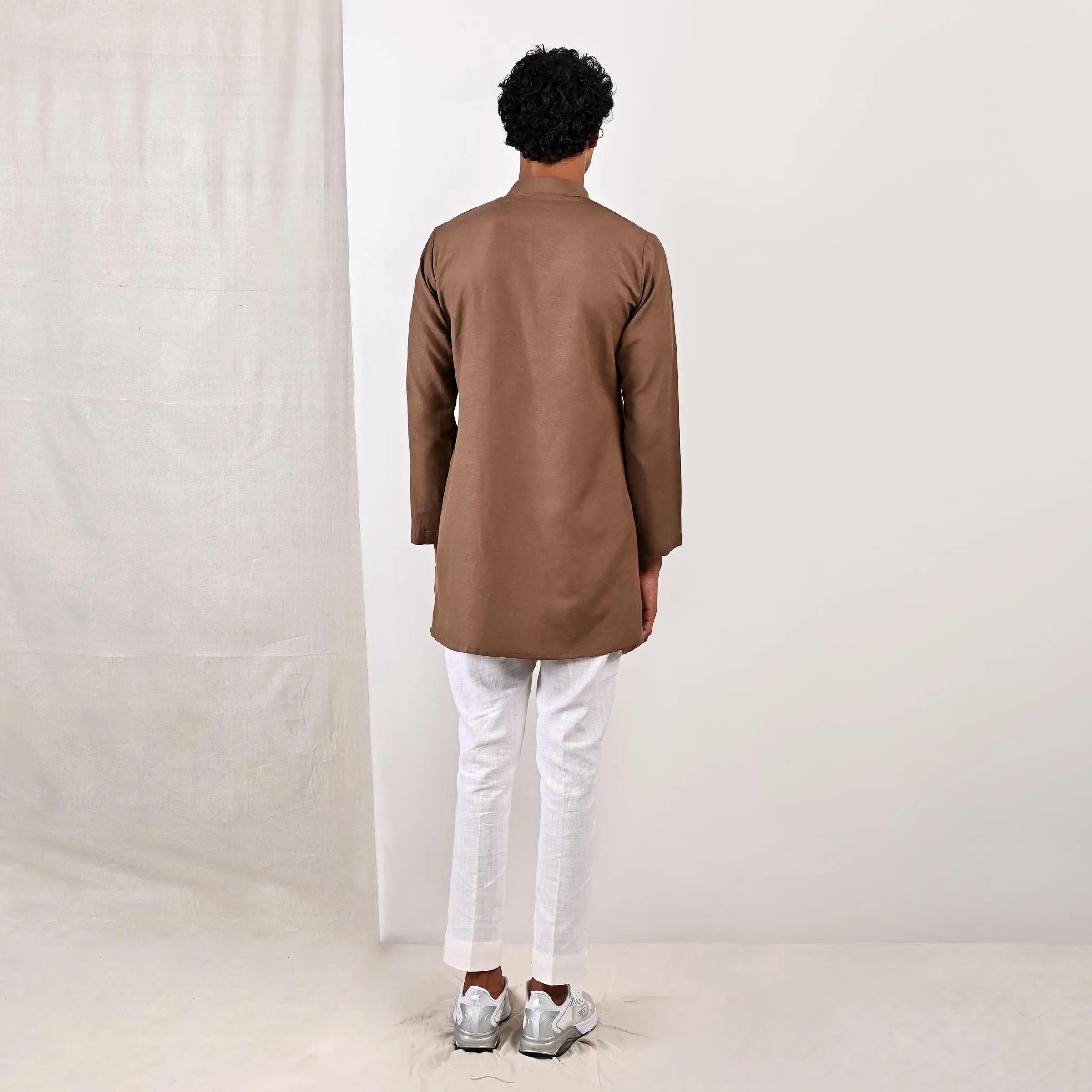 Cillian - Light Brown Short Kurta With Off White Pant Set