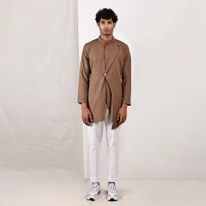 Cillian - Light Brown Short Kurta With Off White Pant Set