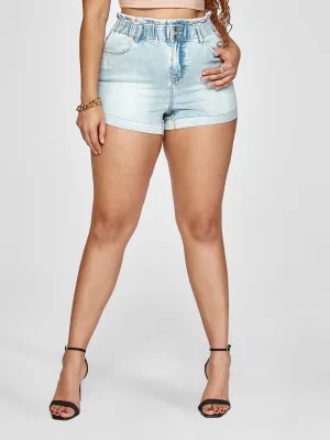 Cinched Waist Denim Shorts