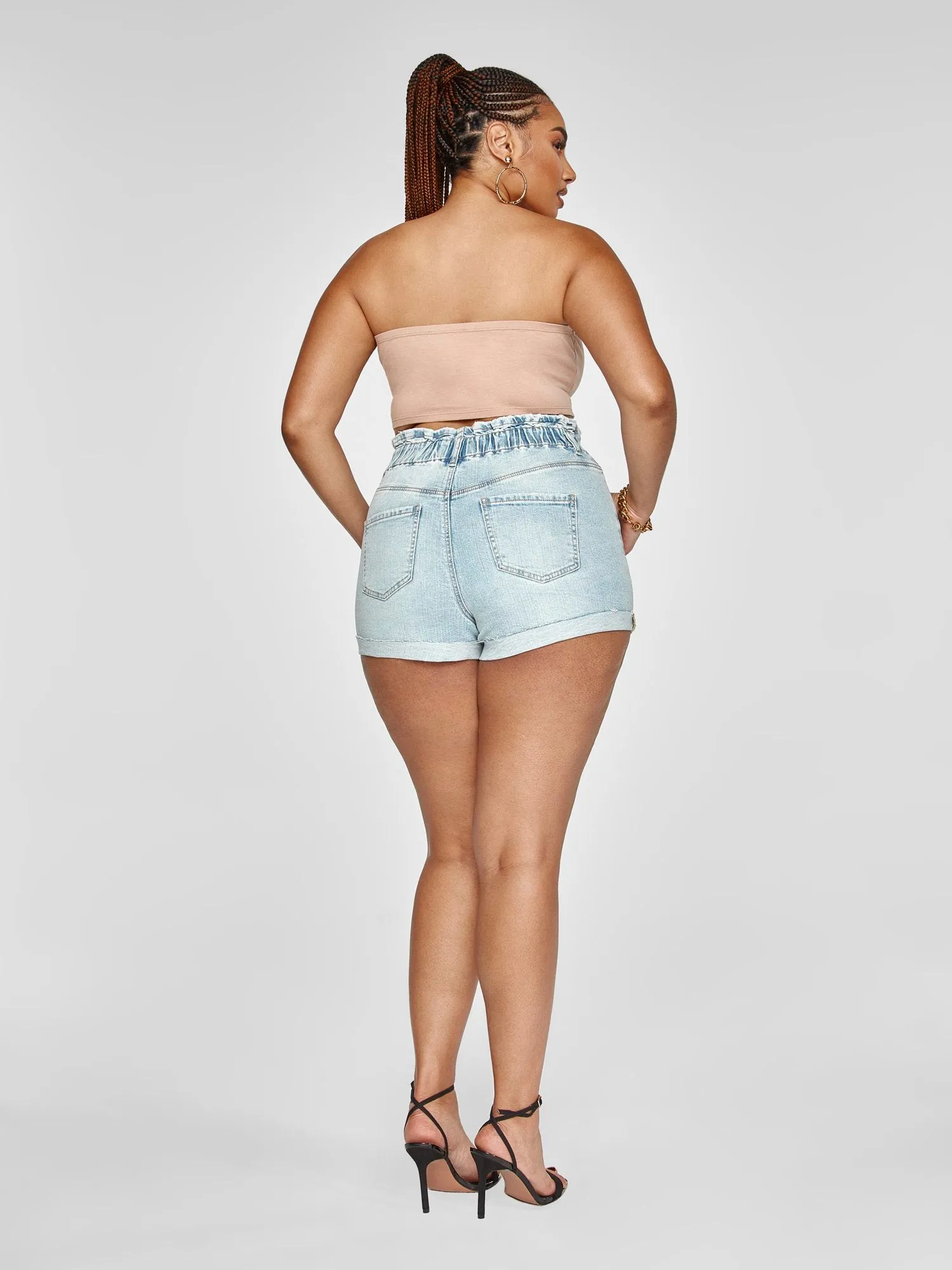 Cinched Waist Denim Shorts