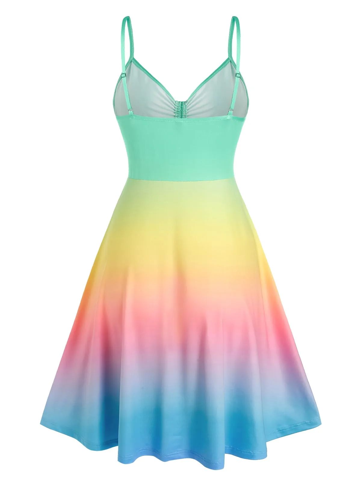 CityHottie - Wipalo Casual Dress Plus Size Women Cinched Rainbow Color Ombre Slip Dress Spaghetti Strap Summer Sexy Party Dress Robe Femme