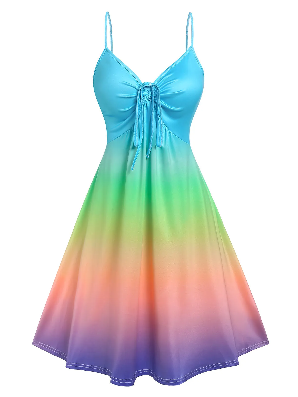 CityHottie - Wipalo Casual Dress Plus Size Women Cinched Rainbow Color Ombre Slip Dress Spaghetti Strap Summer Sexy Party Dress Robe Femme
