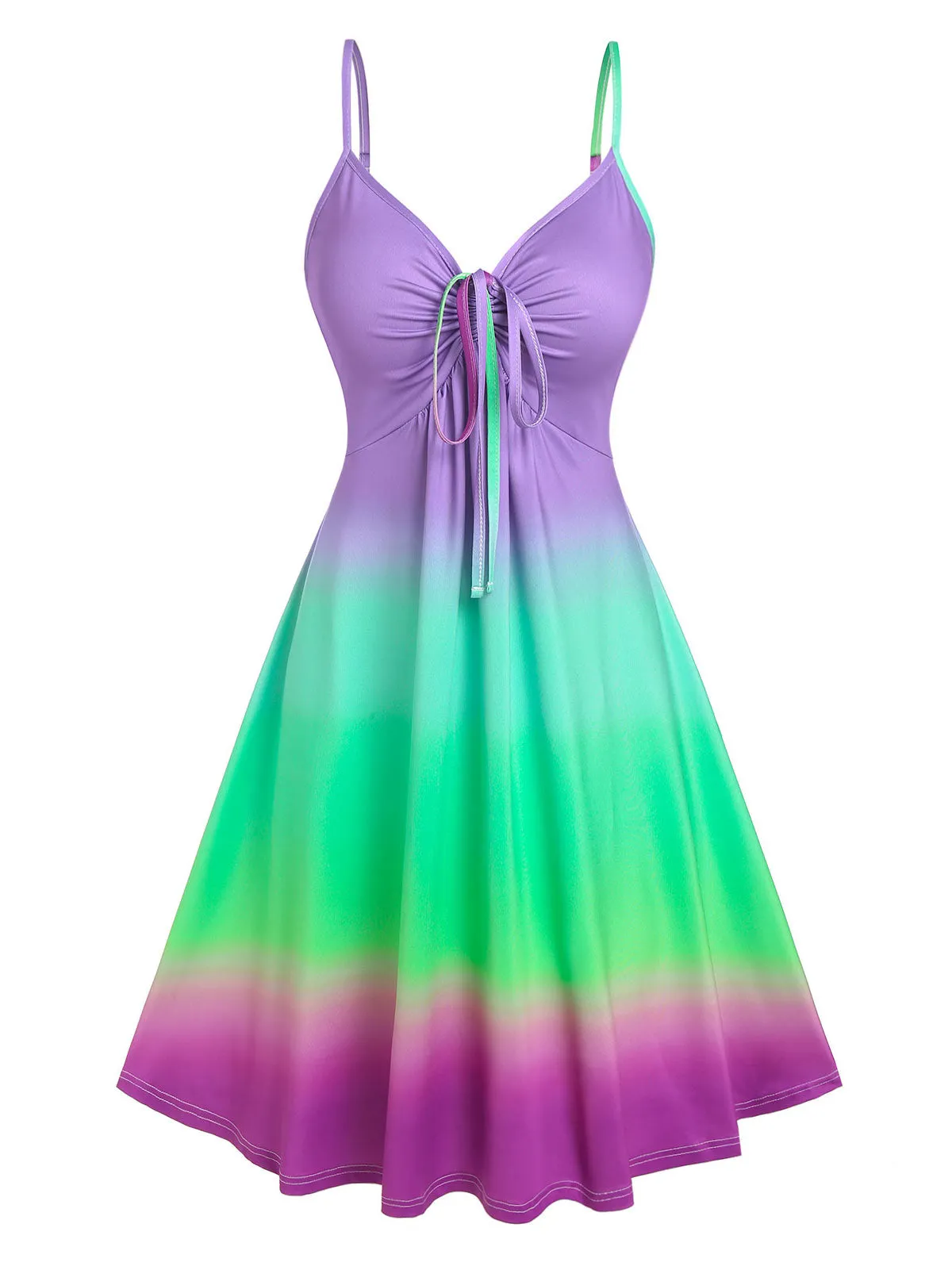 CityHottie - Wipalo Casual Dress Plus Size Women Cinched Rainbow Color Ombre Slip Dress Spaghetti Strap Summer Sexy Party Dress Robe Femme