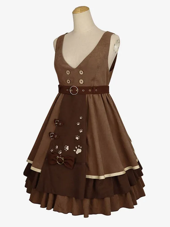 Classical Lolita Dress Polyester Bows Lolita Dresses Sleeveless Academic Coffee Brown