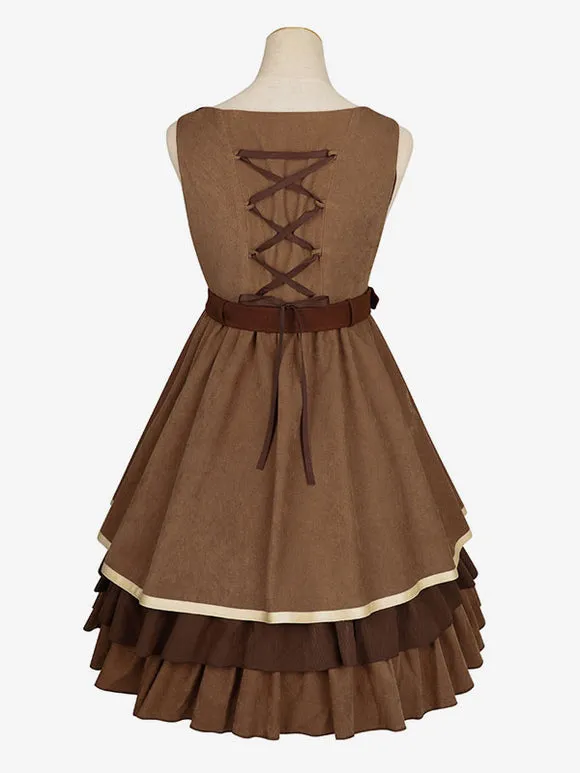 Classical Lolita Dress Polyester Bows Lolita Dresses Sleeveless Academic Coffee Brown