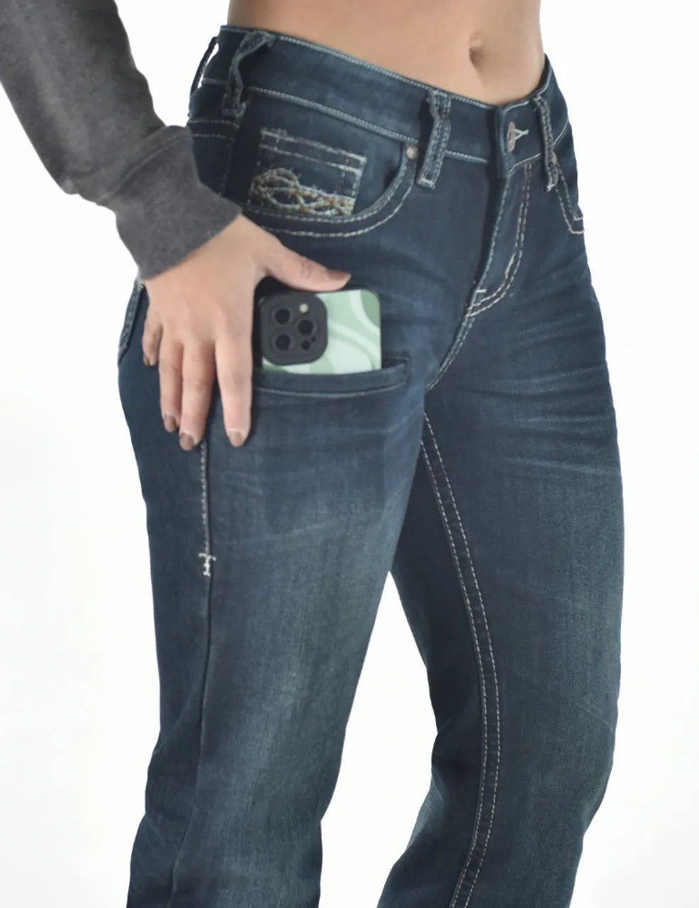 CLC01-JDFLNL-29XLONG Cowgirl Tuff Ladies Flannel Lined Dark Wash