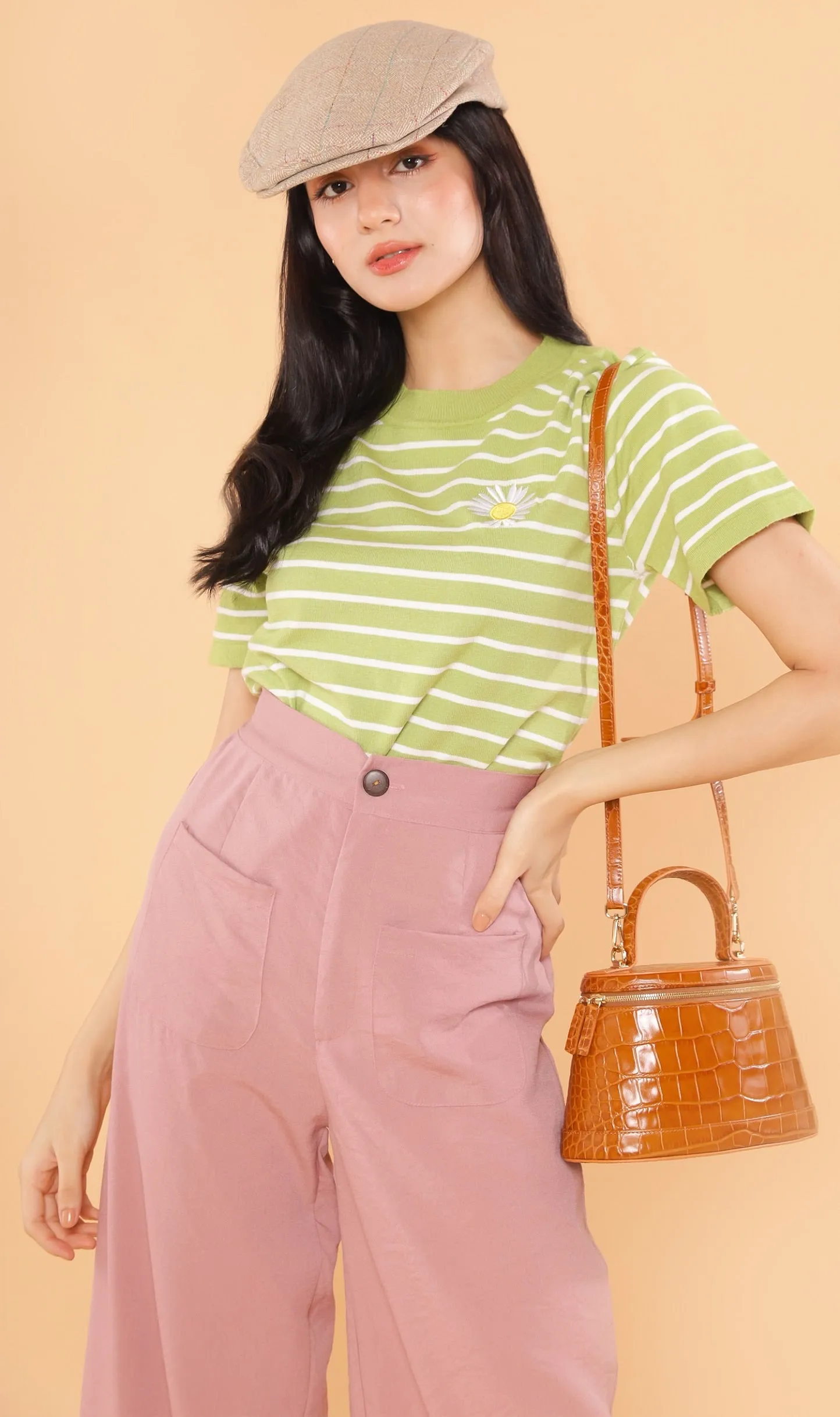 CLOVER Front-Pocket Flowy Pants (Pink)