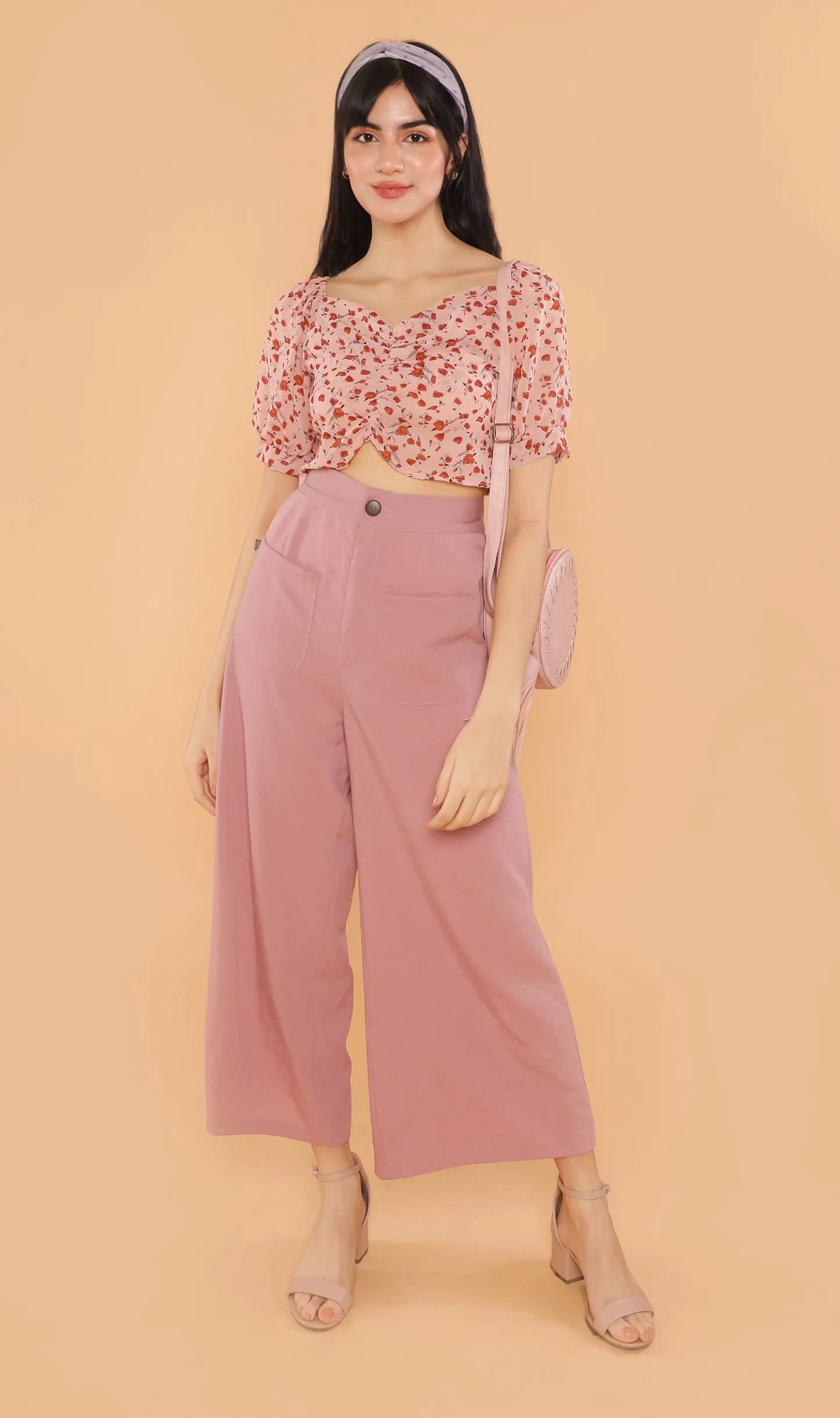 CLOVER Front-Pocket Flowy Pants (Pink)