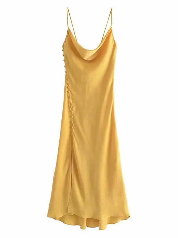 CM-D081832 Women Casual Seoul Style Solid Sleeveless Backless Midi Dress - Yellow