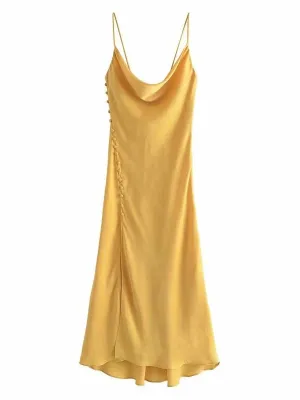 CM-D081832 Women Casual Seoul Style Solid Sleeveless Backless Midi Dress - Yellow