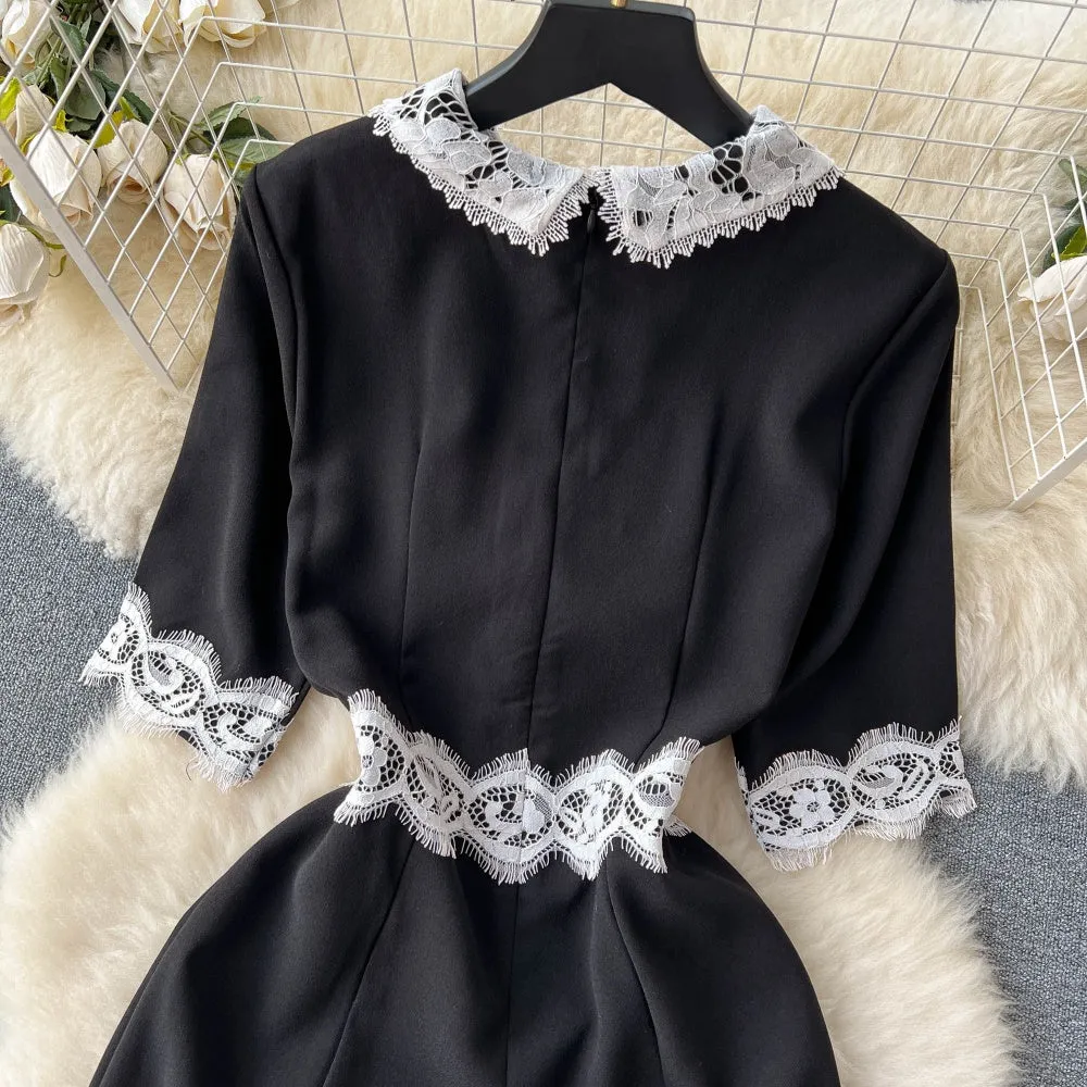 CM-DY096473 Women Elegant European Style Lace Short Sleeve Mermaid Lapel Dress